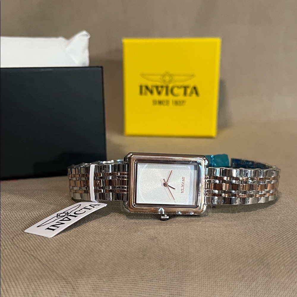 Invicta Wildflower Princess Rose Gold & Silver Rectangular Watch NWT - Picture 3 of 6